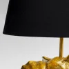 Lampa stołowa glamour złoty słonik abażur czarny 27x48 cm