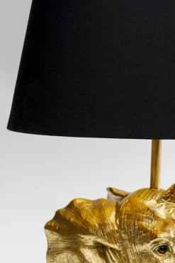 Lampa stołowa glamour złoty słonik abażur czarny 27x48 cm
