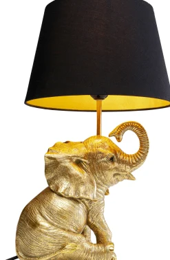 Lampa stołowa glamour złoty słonik abażur czarny 27x48 cm
