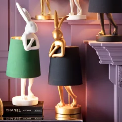 Lampa stołowa królik złoty abażur czarny 50 cm