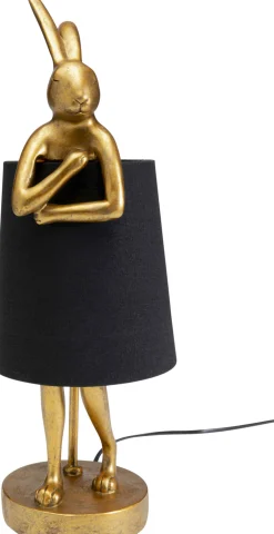 Lampa stołowa królik złoty abażur czarny 50 cm