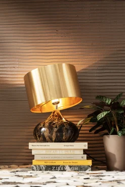 Lampa stołowa Mamo Deluxe 30x41 cm brązowo-czarna - klosz złoty