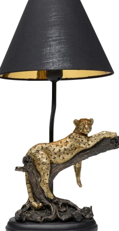Lampa stołowa motyw zwierzęcy lampart klosz czarny 28x50 cm