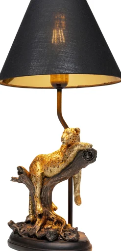 Lampa stołowa motyw zwierzęcy lampart klosz czarny 28x50 cm