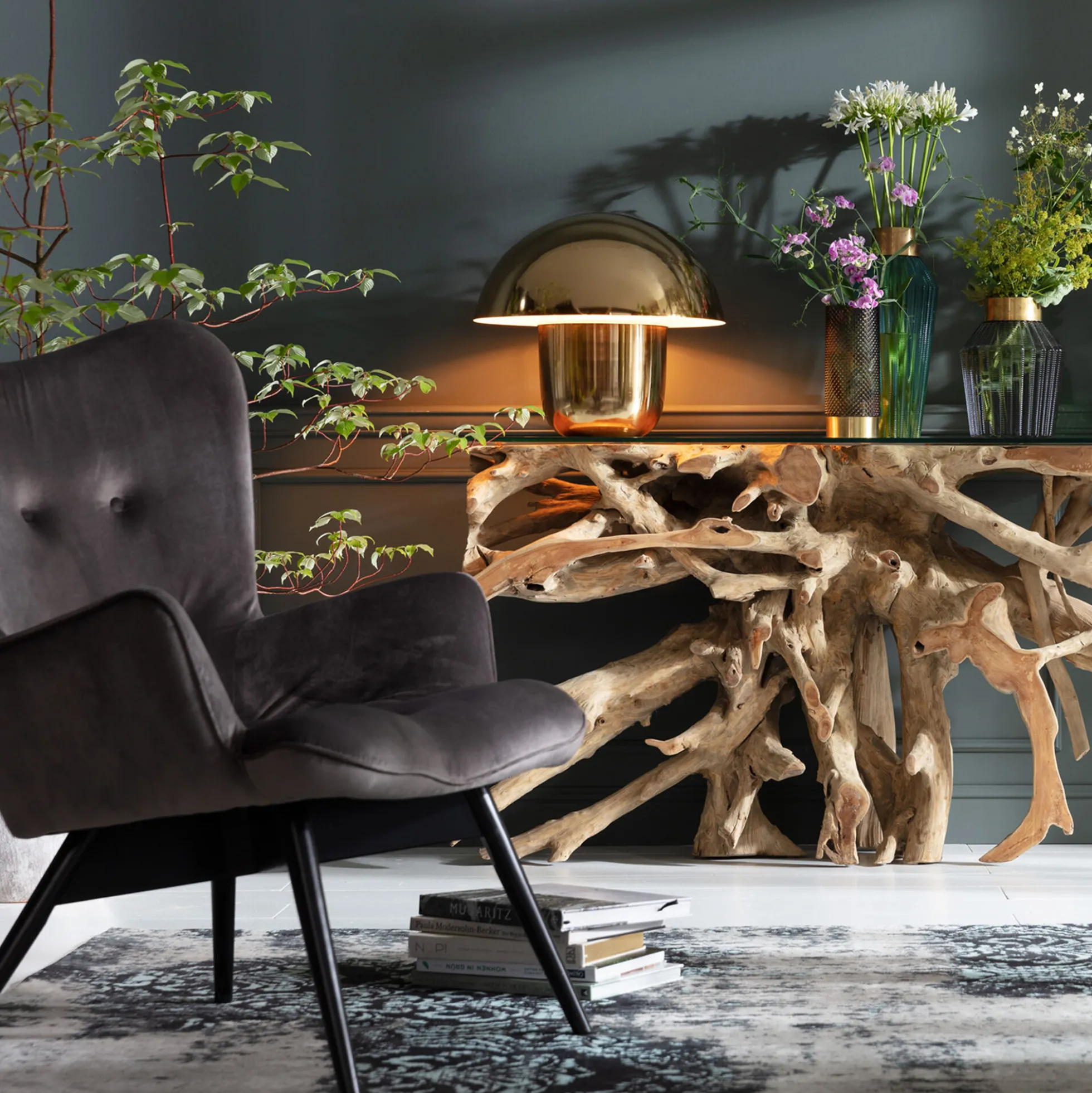 Lampa stołowa Mushroom Ø50x44 cm mosiężna