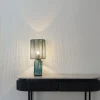 Lampa stołowa niebieska szkło i tkanina 42 cm