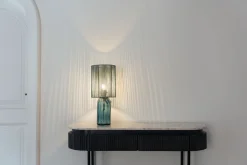 Lampa stołowa niebieska szkło i tkanina 42 cm