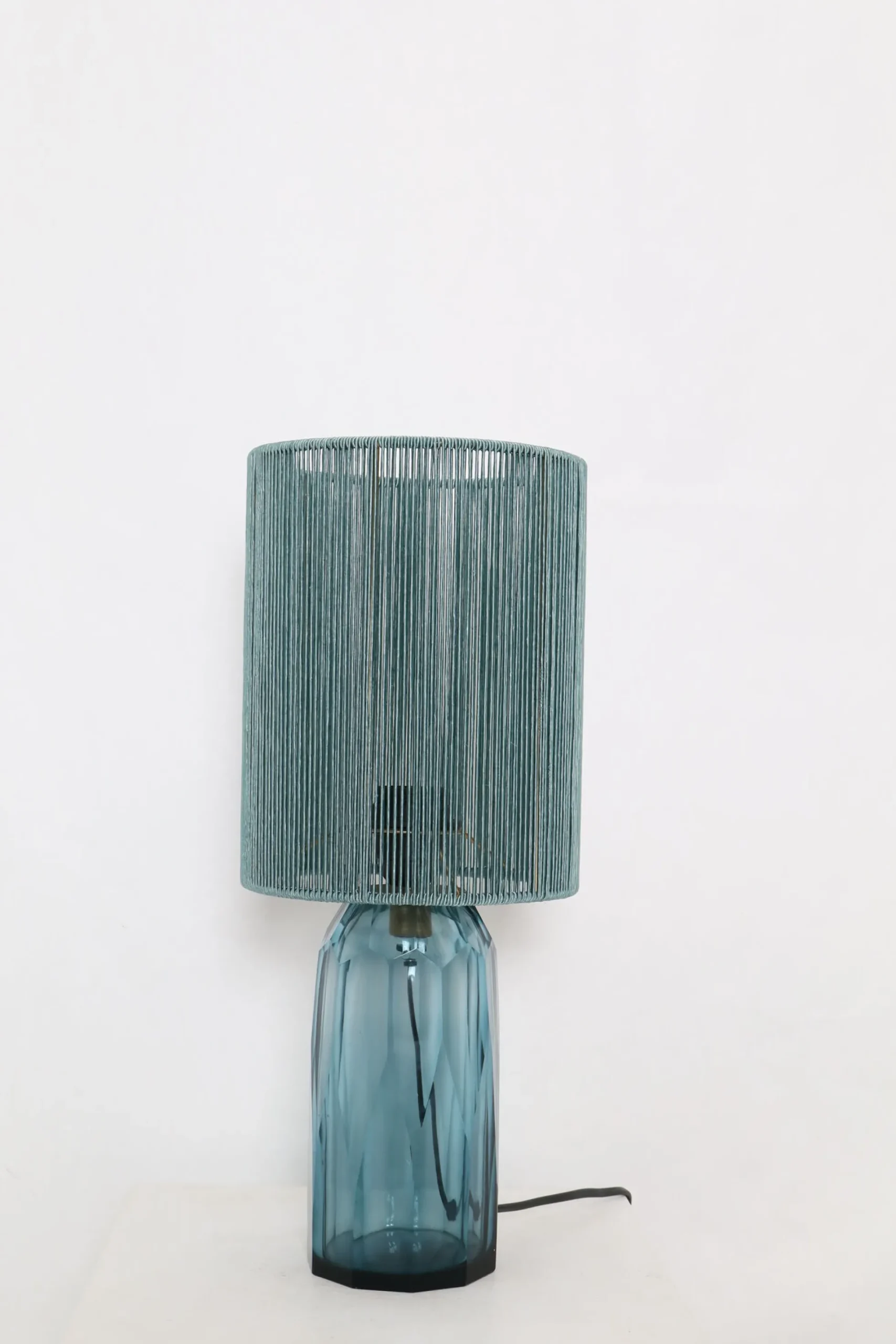 Lampa stołowa niebieska szkło i tkanina 42 cm