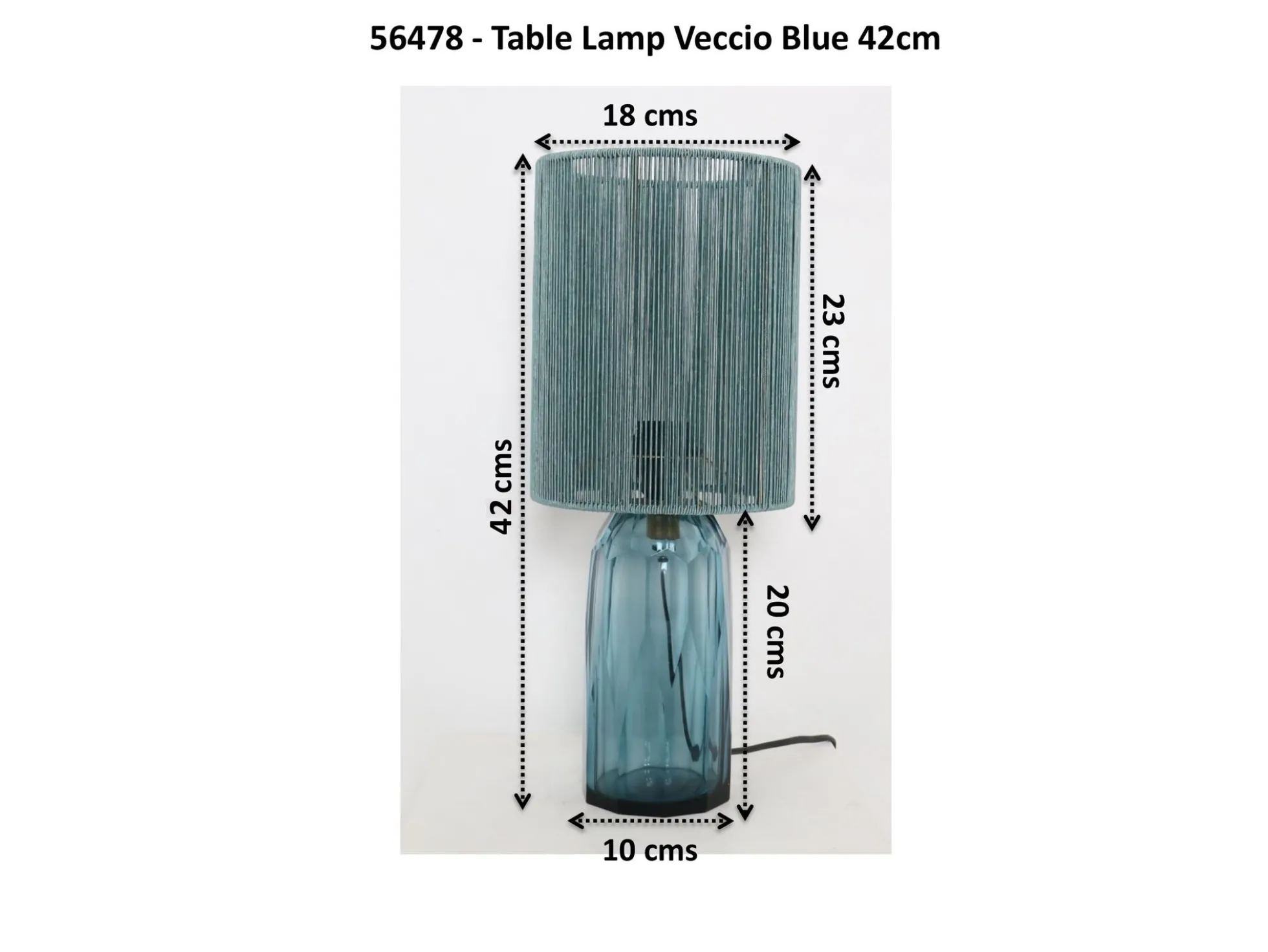Lampa stołowa niebieska szkło i tkanina 42 cm