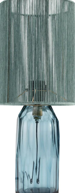 Lampa stołowa niebieska szkło i tkanina 42 cm