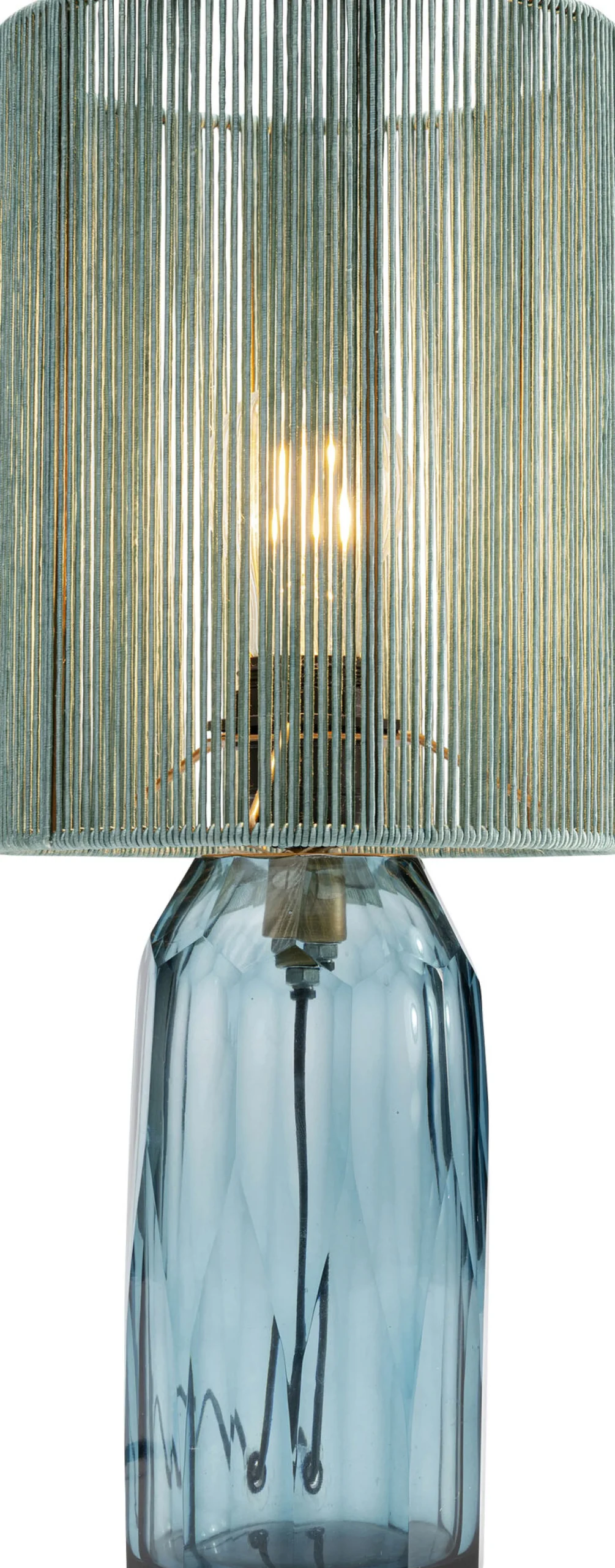 Lampa stołowa niebieska szkło i tkanina 42 cm