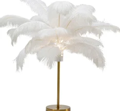 Lampa stołowa palma biała strusie pióra 60 cm podstawa złota