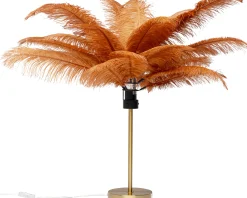 Lampa stołowa palma brązowa rdzawa strusie pióra 60 cm podstawa złota