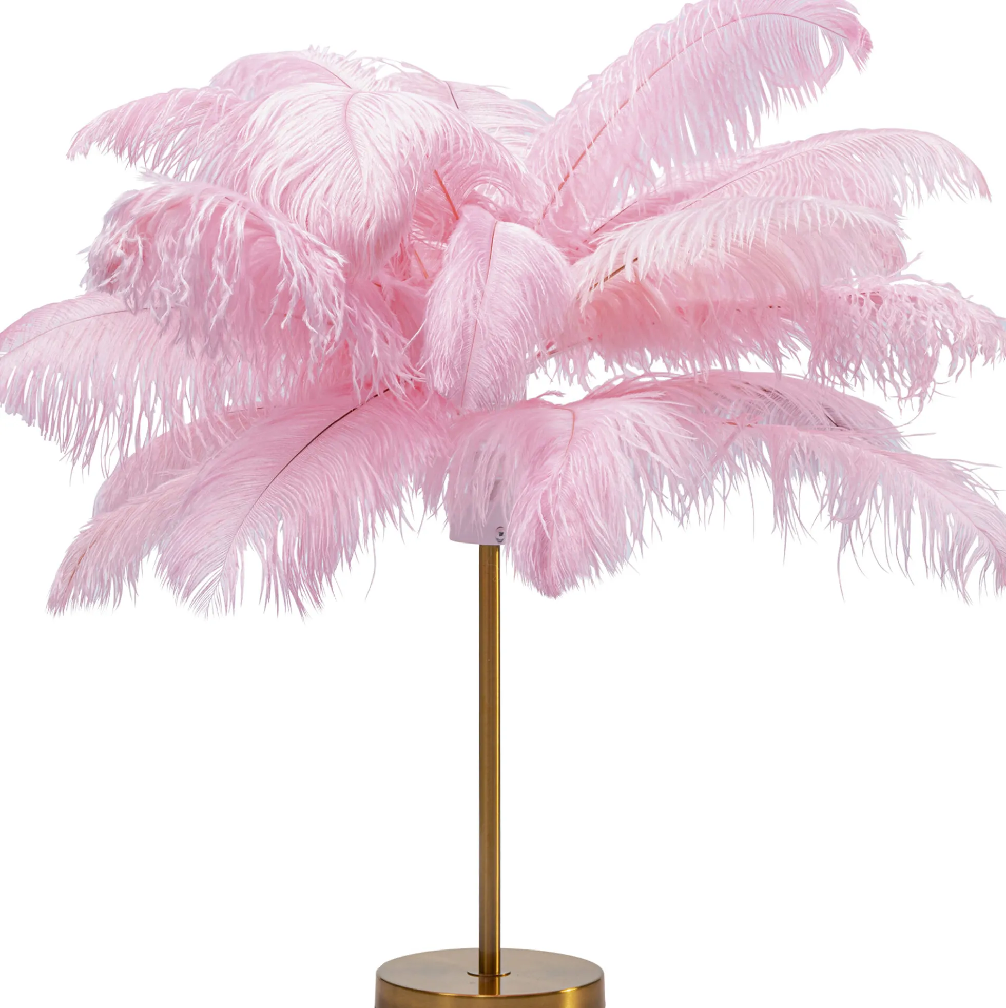 Lampa stołowa palma różowa strusie pióra 60 cm podstawa złota