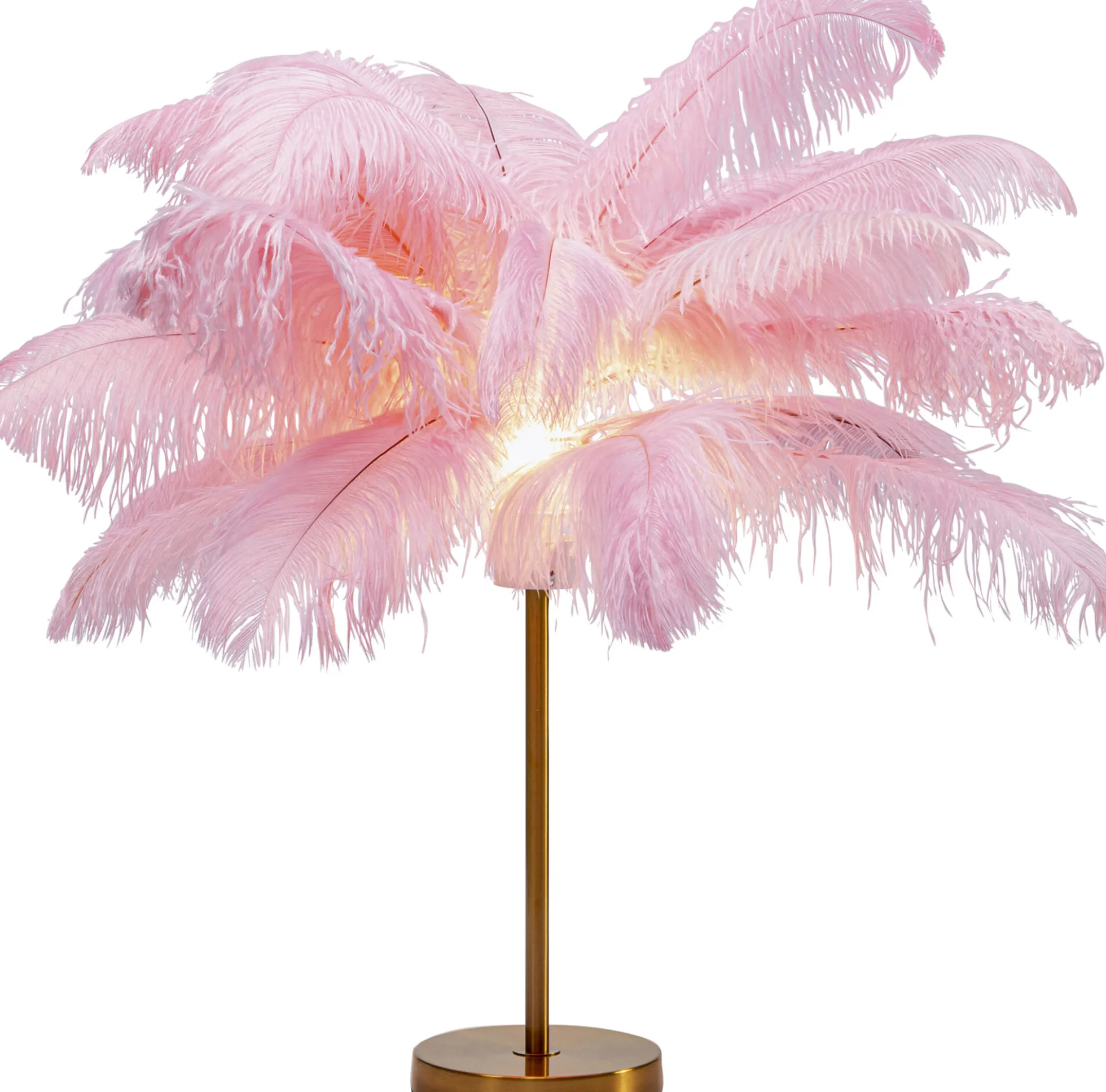 Lampa stołowa palma różowa strusie pióra 60 cm podstawa złota