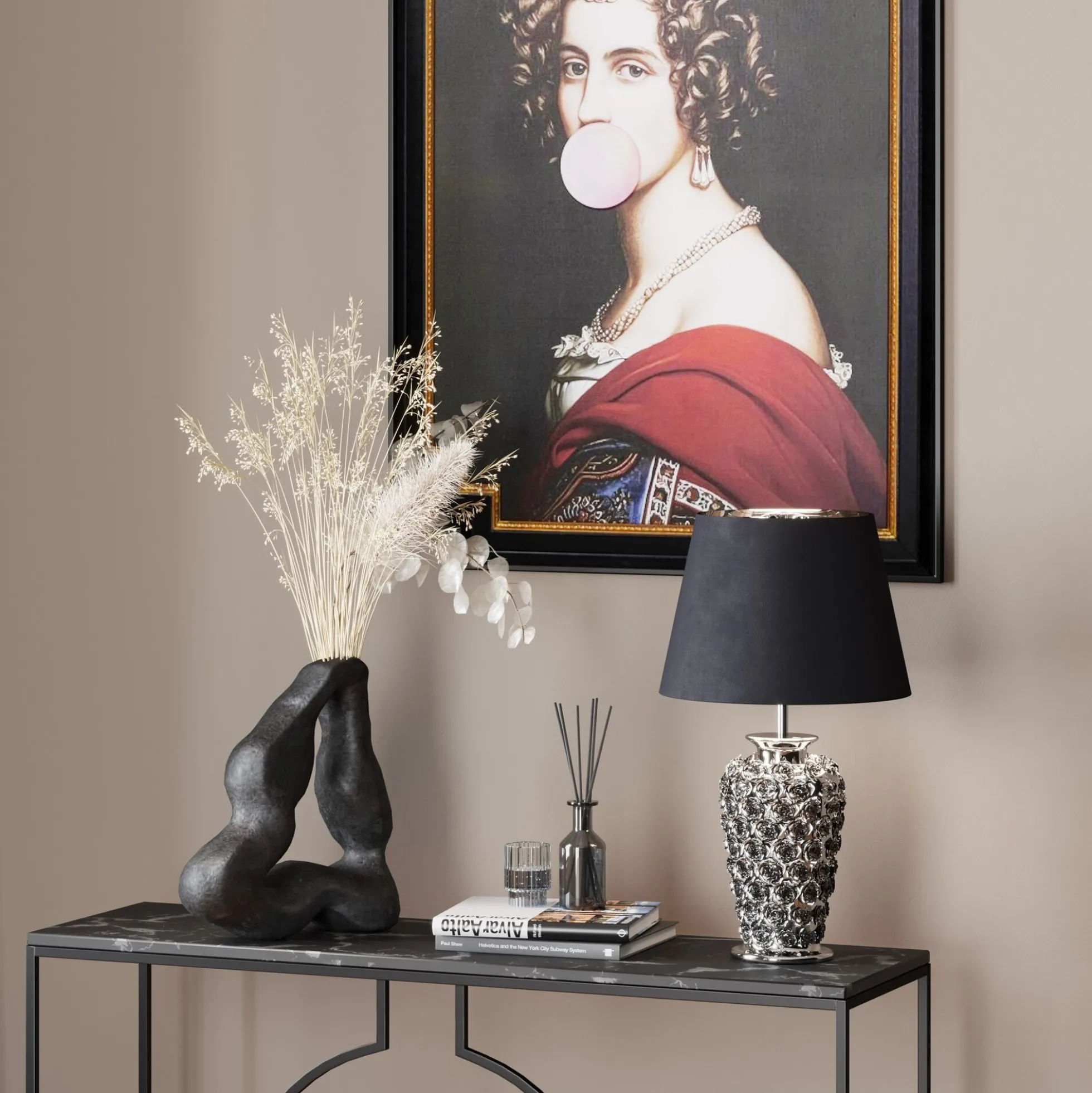Lampa stołowa Rose Multi 33x56 cm czarno-srebrna