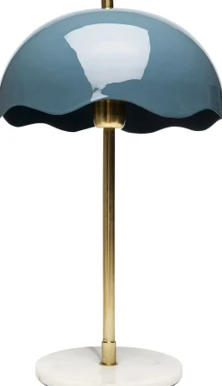 Lampa stołowa stal i marmur klosz niebieski Ø30x50 cm