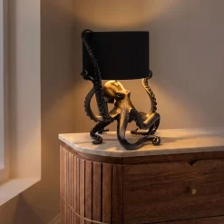 Lampa stołowa z abażurem czarna ośmiornica 37x47 cm