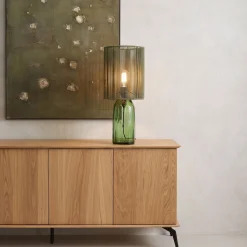 Lampa stołowa zielona szkło i tkanina 42 cm