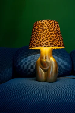 Lampa stołowa złota z abażurem w cętki motyw ludzkiego ciała Ø30x48 cm