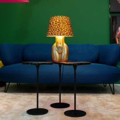 Lampa stołowa złota z abażurem w cętki motyw ludzkiego ciała Ø30x48 cm