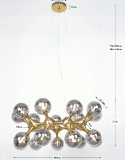 Lampa wisząca Atomic Balls 74x130 cm złota - klosze szklane przydymione
