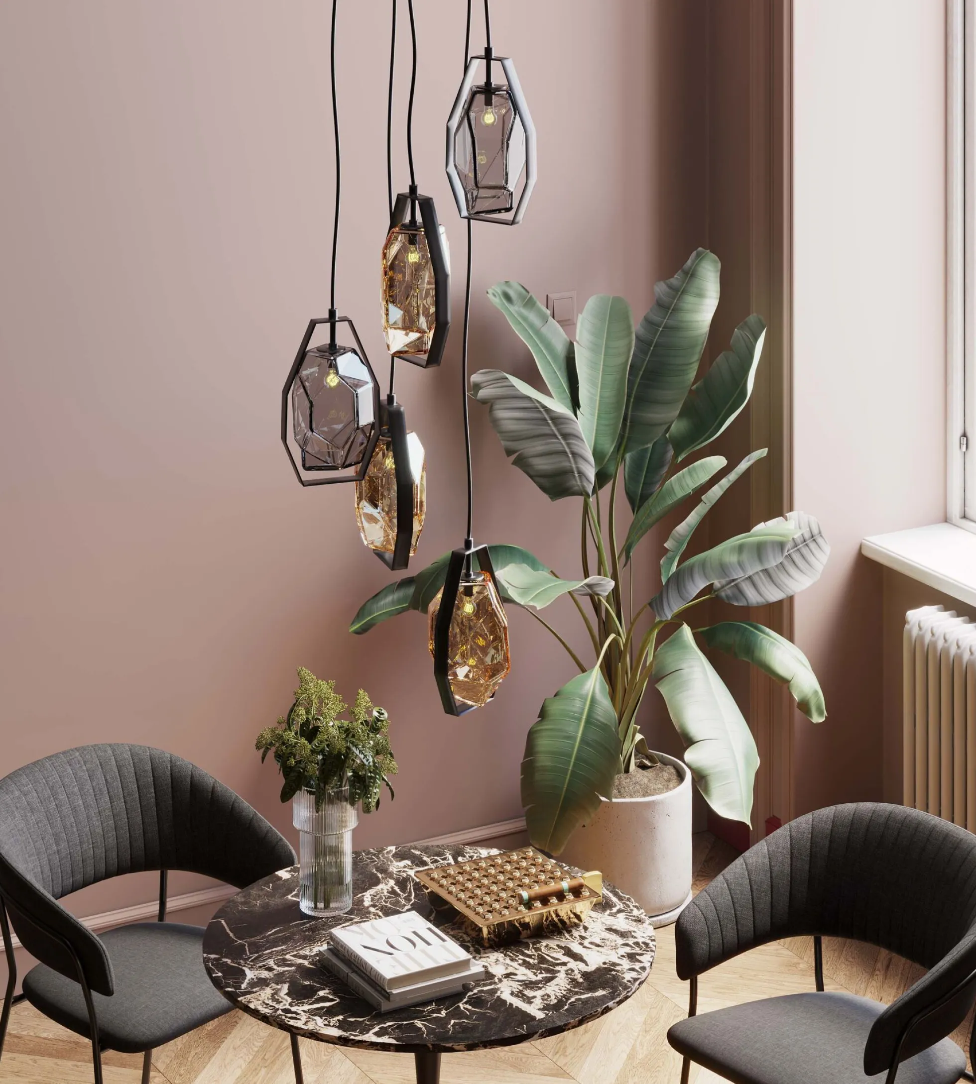 Lampa wisząca czarna klosze szklane 5xG9 Ø42 cm