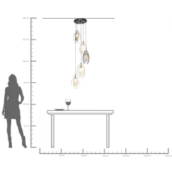 Lampa wisząca czarna klosze szklane 5xG9 Ø42 cm