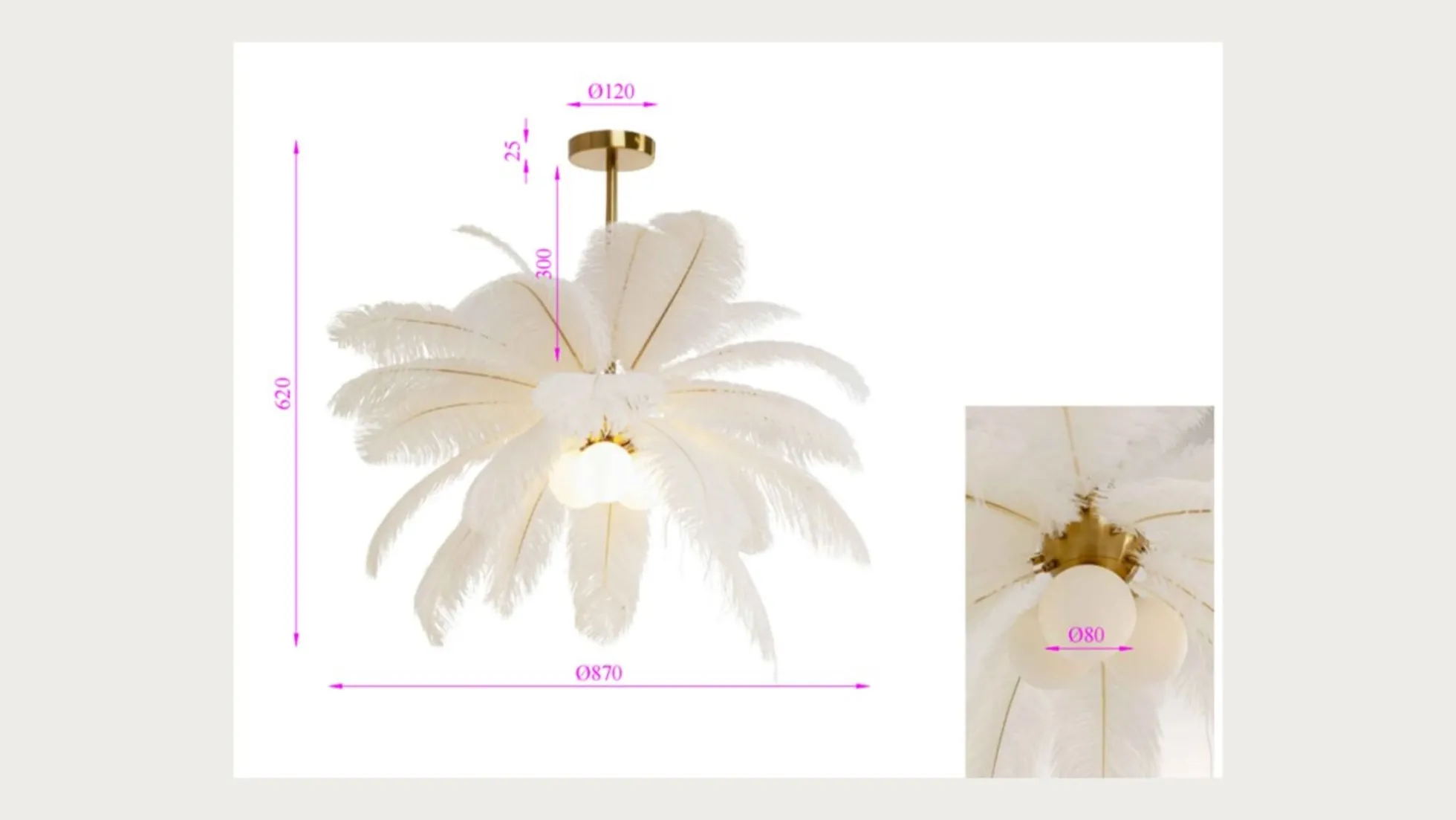 Lampa wisząca Feather Palm biała Ø60cm