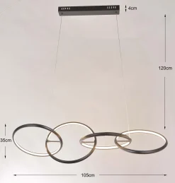 Lampa wisząca LED czarne okręgi aluminium 105 cm