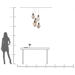 Lampa wisząca przydymiona 5L stal i szkło Ø50x160 cm
