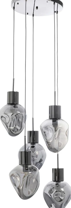 Lampa wisząca przydymiona 5L stal i szkło Ø50x160 cm