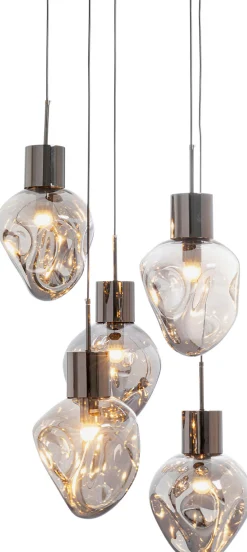 Lampa wisząca przydymiona 5L stal i szkło Ø50x160 cm