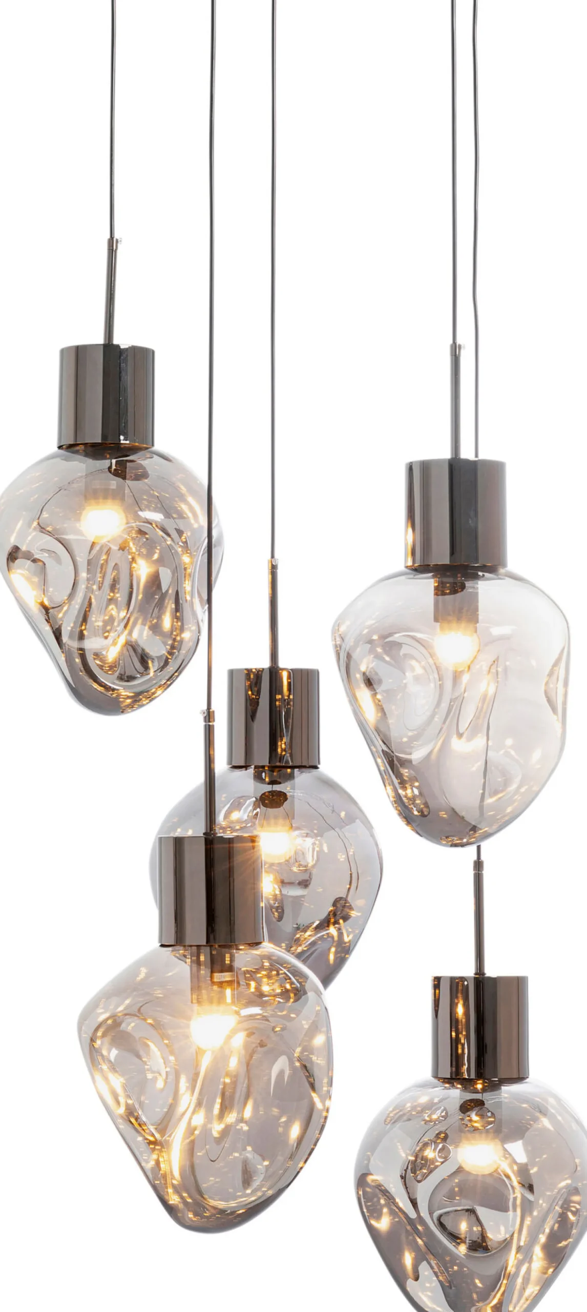 Lampa wisząca przydymiona 5L stal i szkło Ø50x160 cm