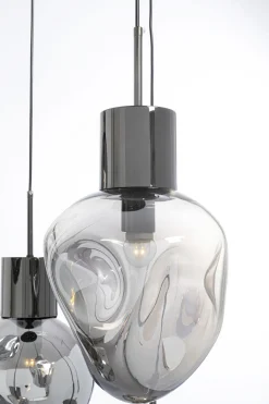 Lampa wisząca przydymiona 5L stal i szkło Ø50x160 cm