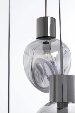 Lampa wisząca przydymiona 3L stal i szkło Ø45x160 cm