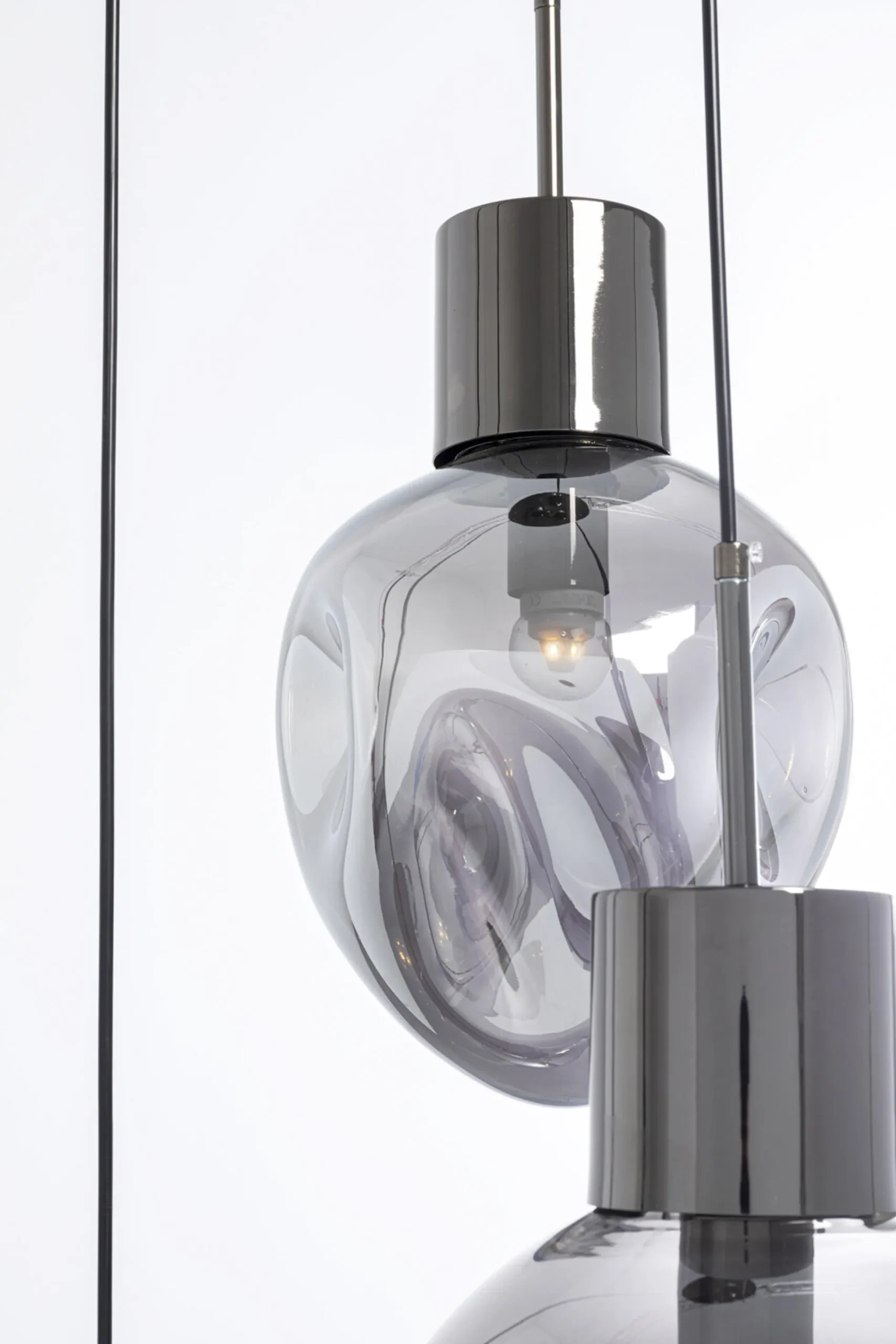 Lampa wisząca przydymiona 3L stal i szkło Ø45x160 cm