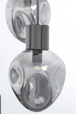 Lampa wisząca przydymiona 3L stal i szkło Ø45x160 cm
