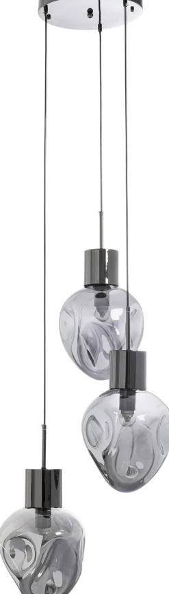 Lampa wisząca przydymiona 3L stal i szkło Ø45x160 cm