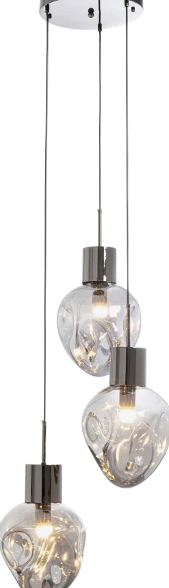 Lampa wisząca przydymiona 3L stal i szkło Ø45x160 cm