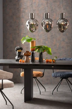 Lampa wisząca przydymiona 4L stal i szkło 110 cm