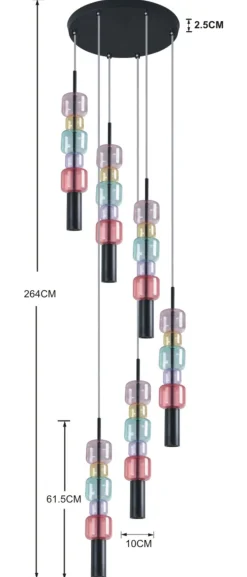 Lampa wisząca stal czarna i kolorowe szkło Ø41x160 cm