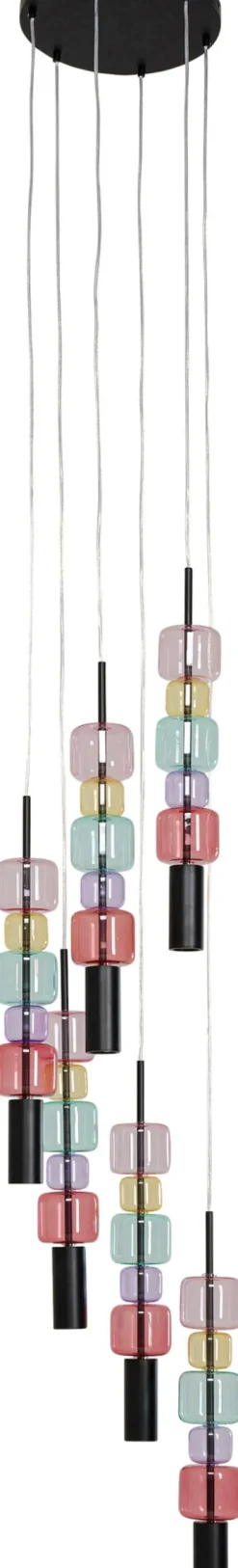 Lampa wisząca stal czarna i kolorowe szkło Ø41x160 cm