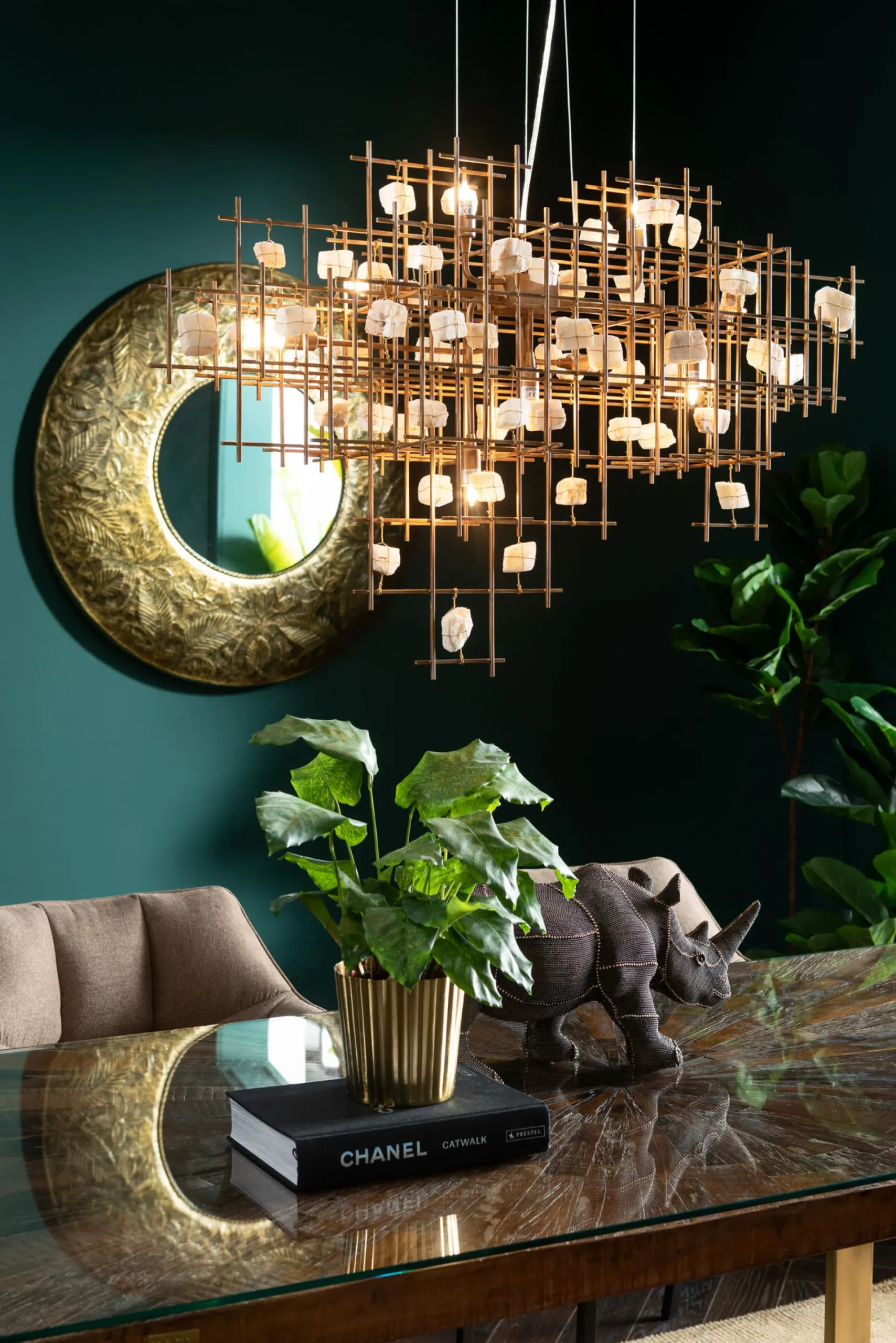 Lampa wisząca Stone Mobile 100x61 cm złota