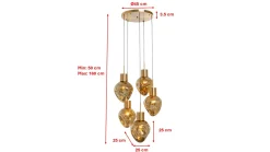 Lampa wisząca złota 5L stal i szkło Ø50x160 cm