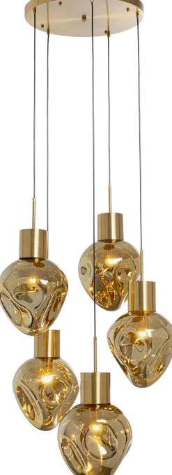 Lampa wisząca złota 5L stal i szkło Ø50x160 cm