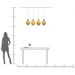 Lampa wisząca złota 4L stal i szkło 110 cm
