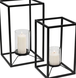 Latarenki czarne loft stalowe 2-set