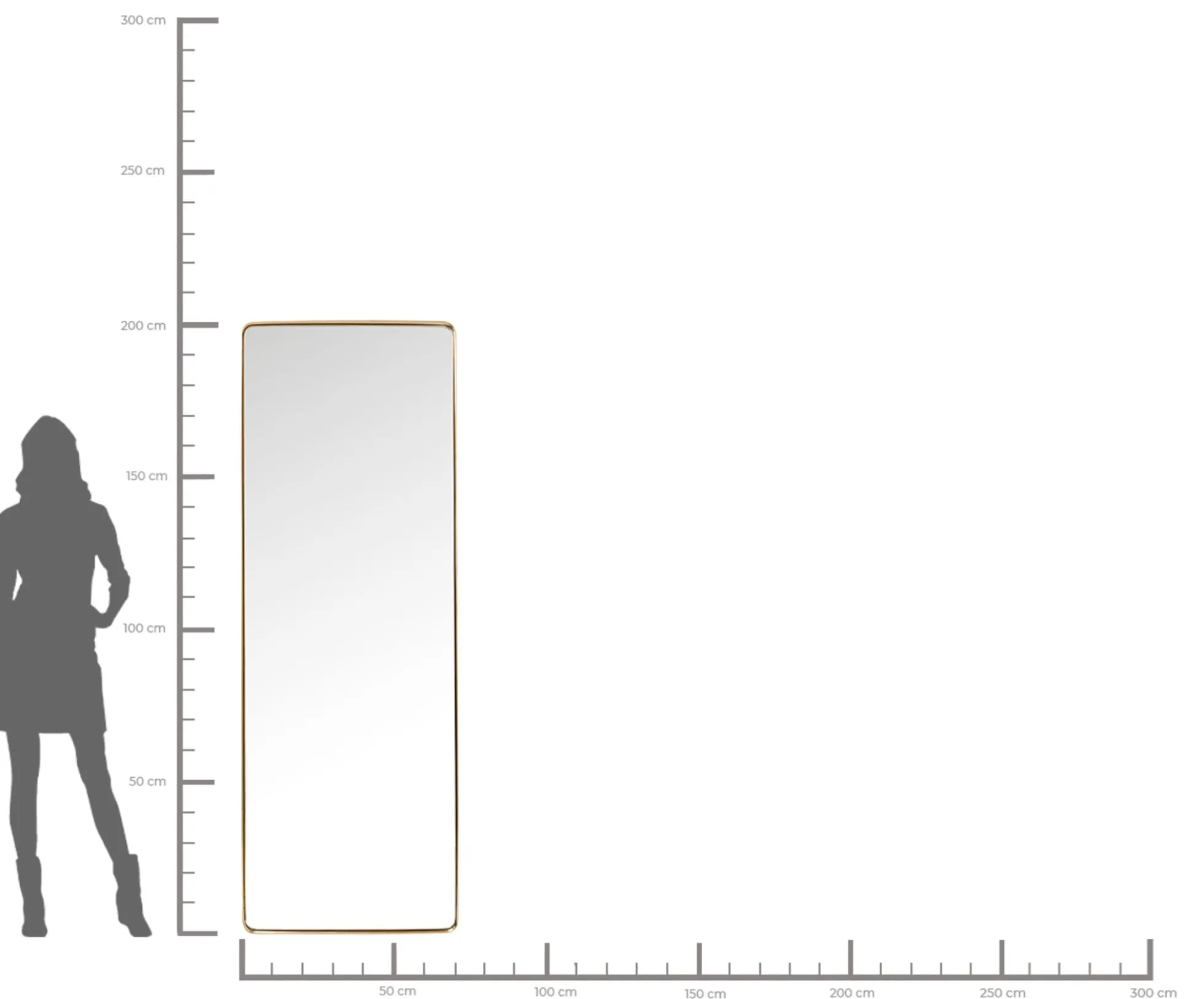 Lustro stojące Curve Rectangular 200x70cm mosiężne