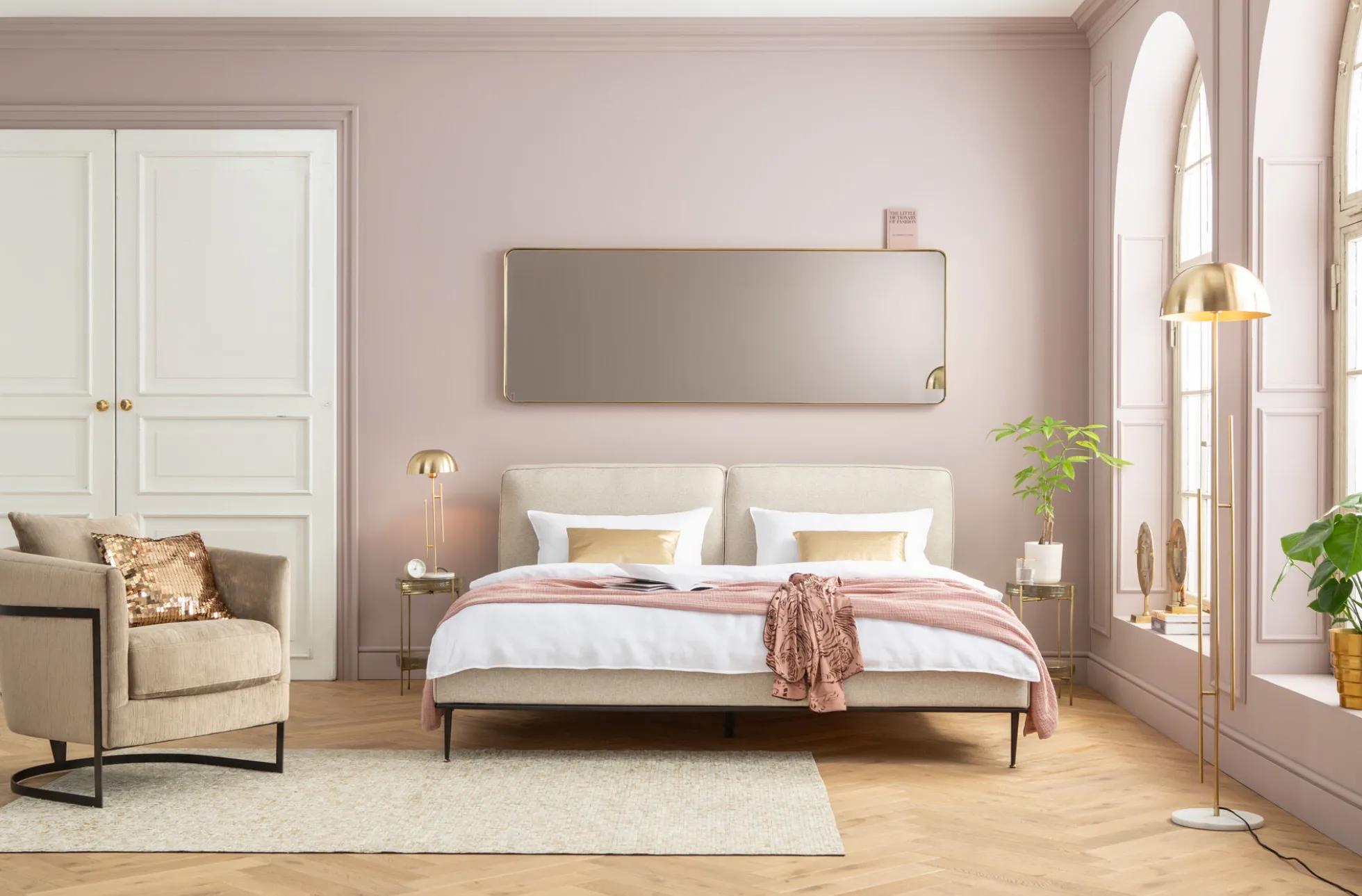 Lustro stojące Curve Rectangular 200x70cm mosiężne